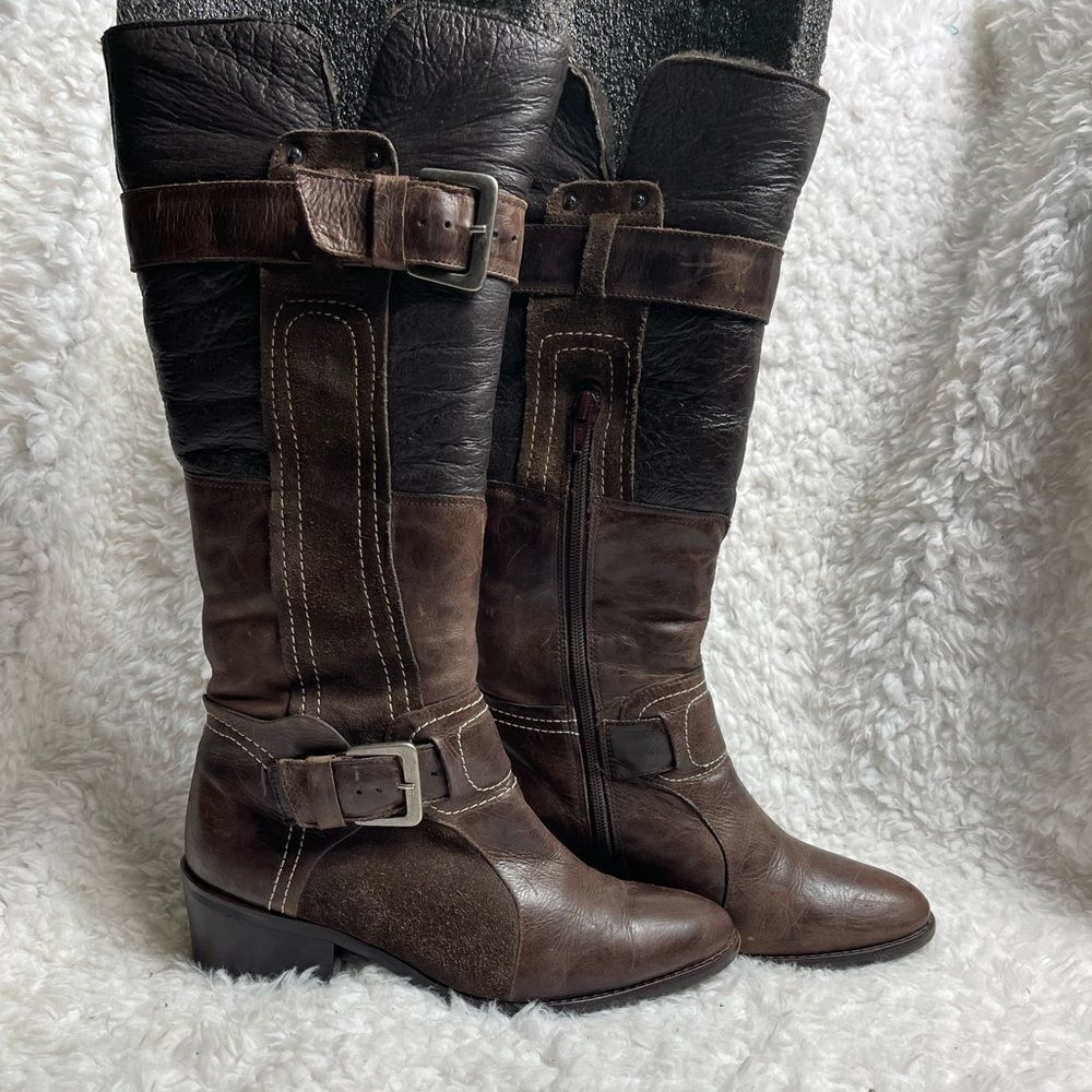 Matisse Women's Mccarthy Brown Leather & Suede Shearling Lined Tall Boots Sz7.5